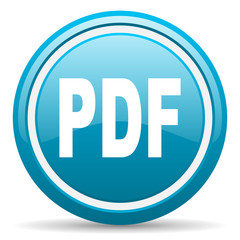 pdf blue glossy icon on white background