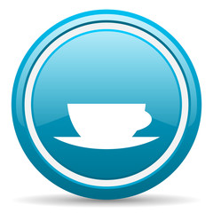 coffee cup blue glossy icon on white background
