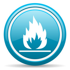 flames blue glossy icon on white background