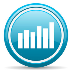 bar graph blue glossy icon on white background