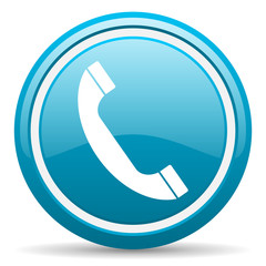 phone blue glossy icon on white background