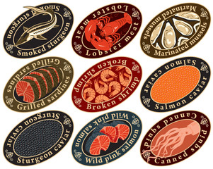 set of labels for seafood