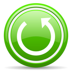 rotate green glossy icon on white background