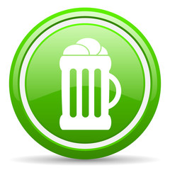 beer green glossy icon on white background