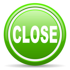 close green glossy icon on white background