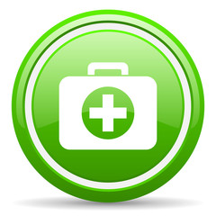 Obraz premium first aid kit green glossy icon on white background