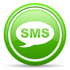 sms green glossy icon on white background