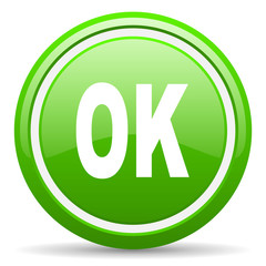 ok green glossy icon on white background