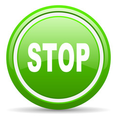 stop green glossy icon on white background
