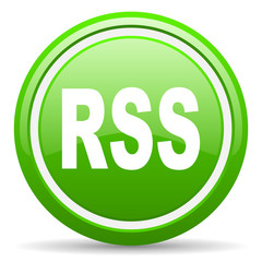 rss green glossy icon on white background
