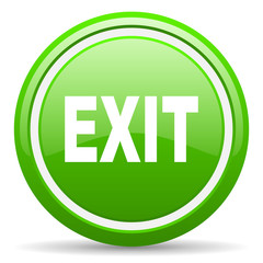 exit green glossy icon on white background