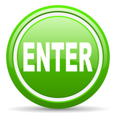 enter green glossy icon on white background