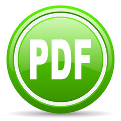 pdf green glossy icon on white background