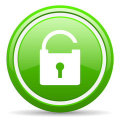 padlock green glossy icon on white background