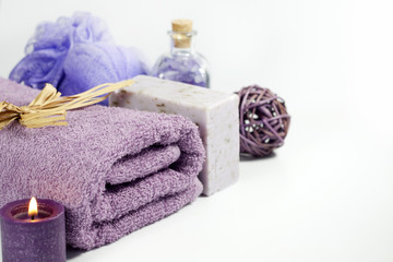 Obraz na płótnie Canvas Orchid and towel spa concept with bath salt