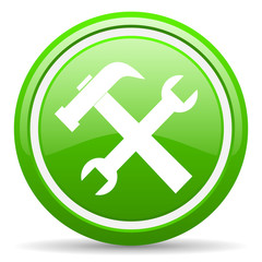 tools green glossy icon on white background