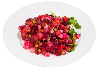 Russian beetroot salad Vinegret on plate