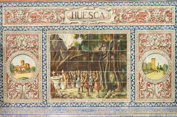Huesca, retablo cerámico, escena histórica
