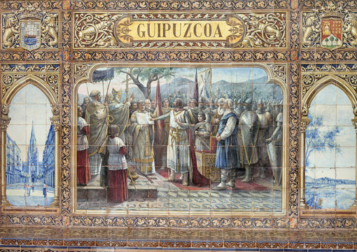 Guipuzcoa, retablo cer&aacute;mico, escena hist&oacute;rica