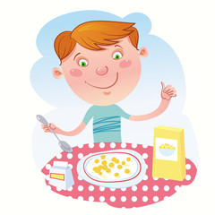 Breakfast Cereal And Boy.