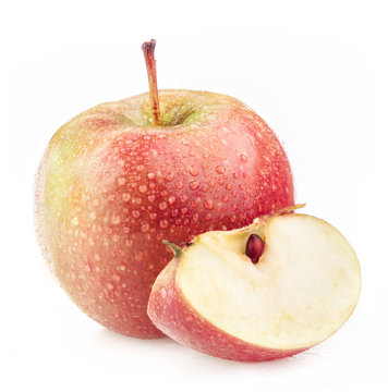 Fresh apple with water drops isolated on white background