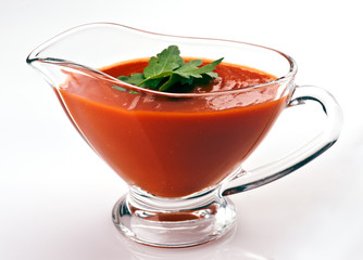 tomato sauce in bowl, on white base