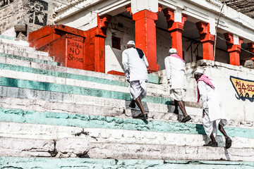 Famous river Ganges and building around Varanasi, India