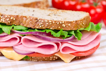 sandwiches with ham, cheese and tomato