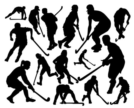 players in hockey on the grass vector