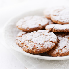 Fototapeta na wymiar Crunchy cookies dusted with icing sugar