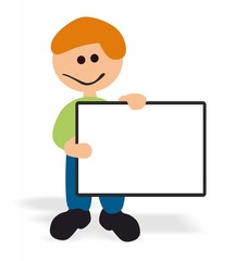 boy holding blank board