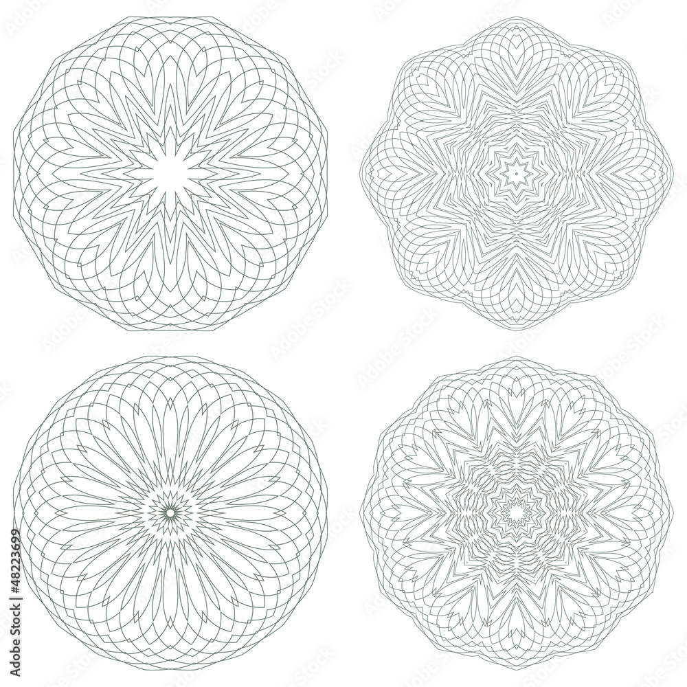 Poster set of vector guilloche rosettes