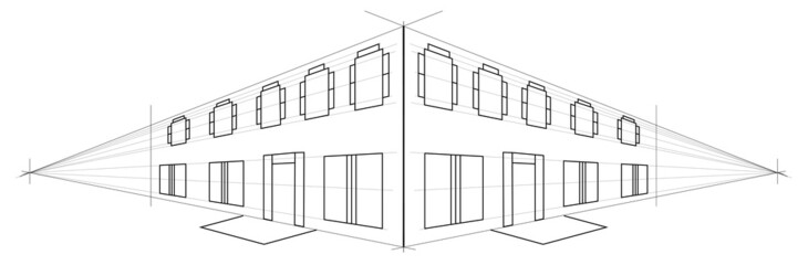 house in perspective 3d. outline vector illustration
