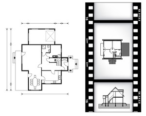 blueprint of house on film background