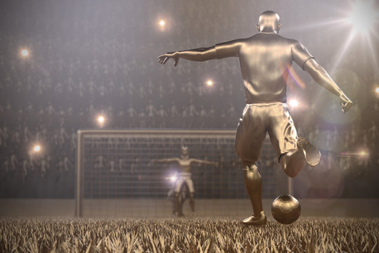 Fussballspieler Torschuss Stadion Gold 3D