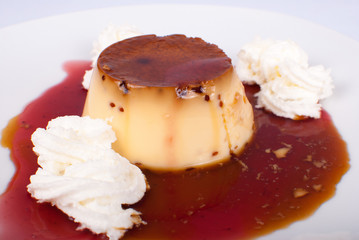 Flan in fruity sauce
