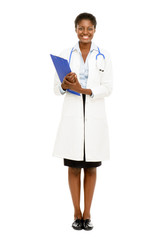 Happy African American trusted Nurse Doctor Woman isolated on wh