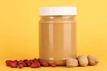 Delicious peanut butter in jar of peanut near