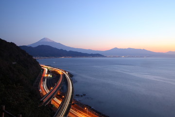 Night view of Mt. Fuji and Tomei Expressway