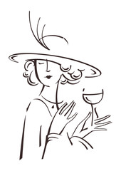 Illustration of abstract woman retro portrait