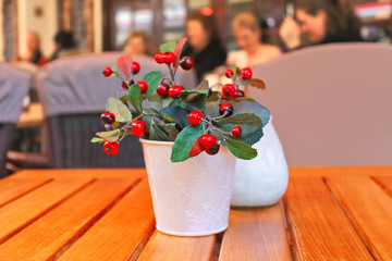 The flower on the table in a restaurant
