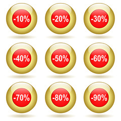 Boutons réductions rouges et or