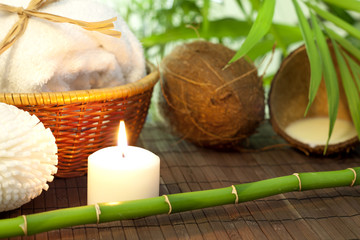 Bamboo and coconut milk spa cosmetic still life