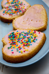 heart shaped cake slices with sugar pearls