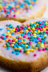 heart shaped cake slices with sugar pearls
