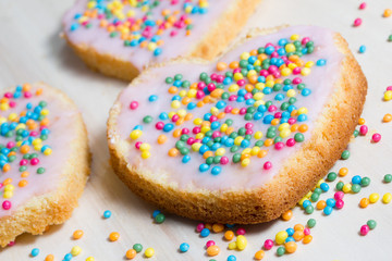 heart shaped cake slices with sugar pearls