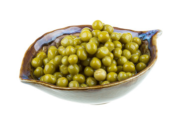 green peas, in a bowl, isolated, white background