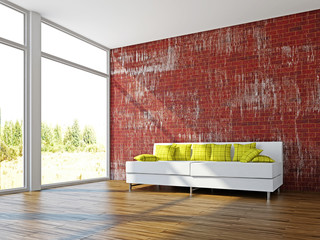 A room interior with sofa