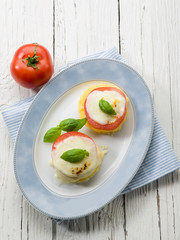 mozzarella tomatoes and porridge, vegetarian appetizer