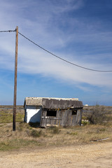 Old dilapidated cabins at a Saline